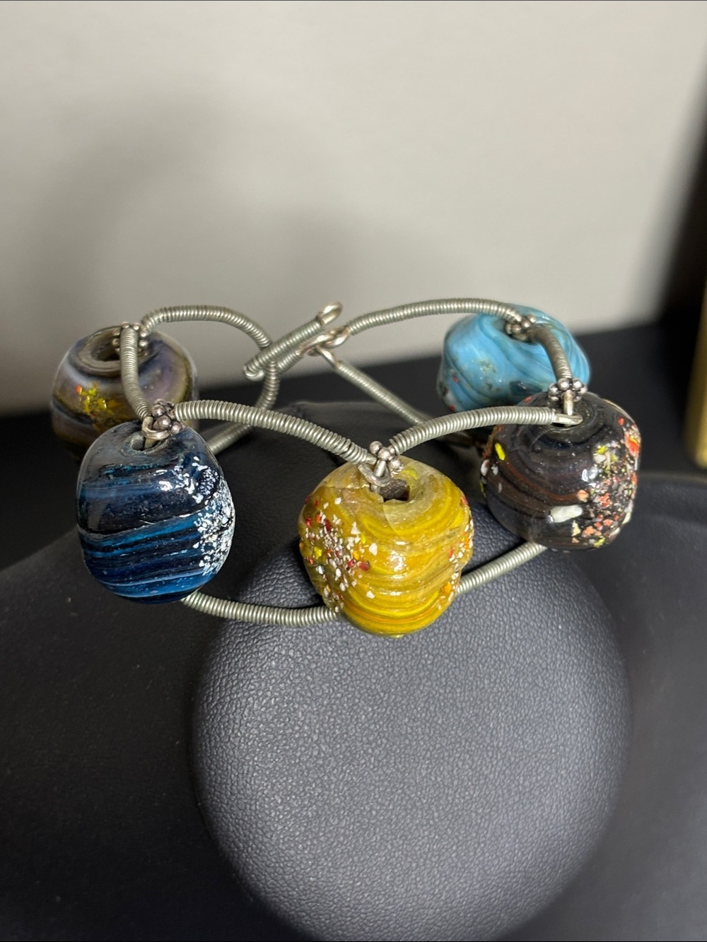 Unique Brutalist Handcrafted Multicolor Stone Bead Cable Bracelet